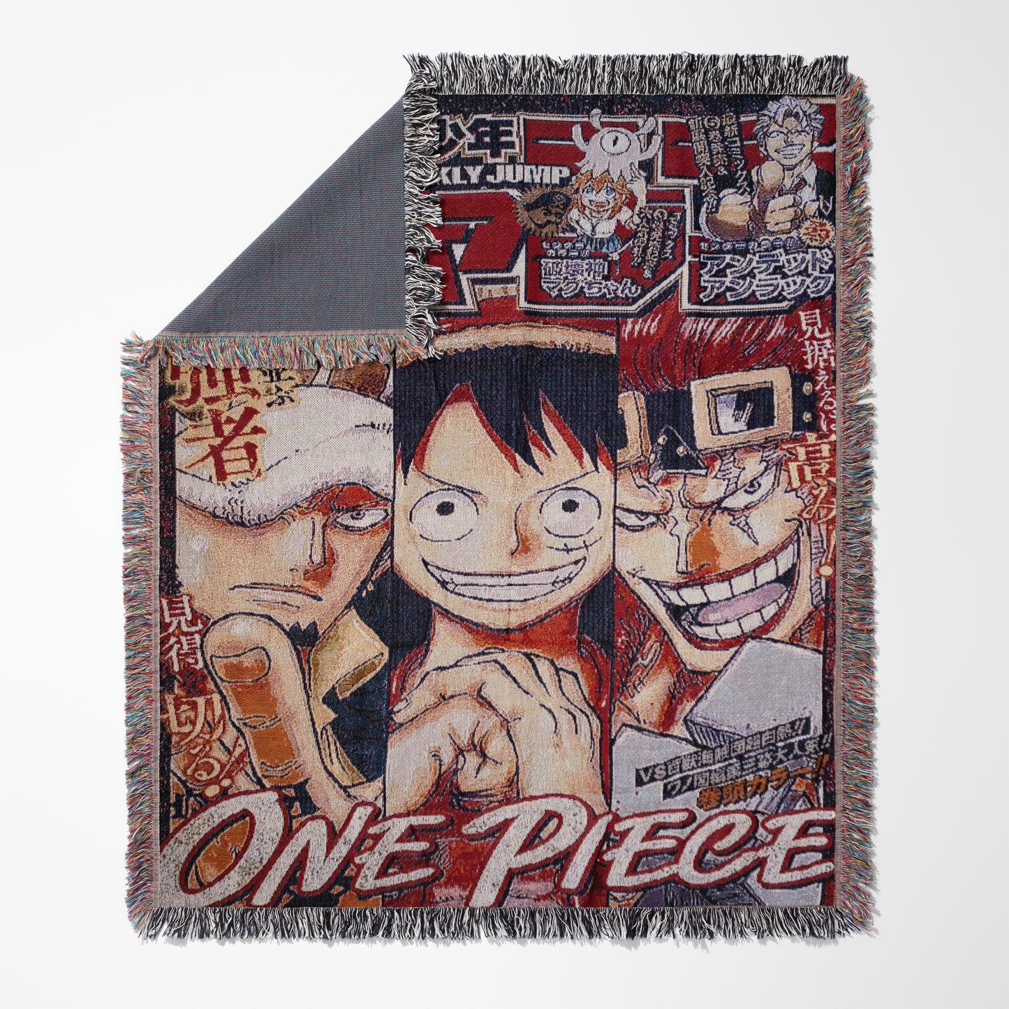 One Piece Luffy, Law & Kid Woven Throw Blanket | 50x60 Weekly Jump Anime Blanket | Pirate Alliance Manga Decor (10)