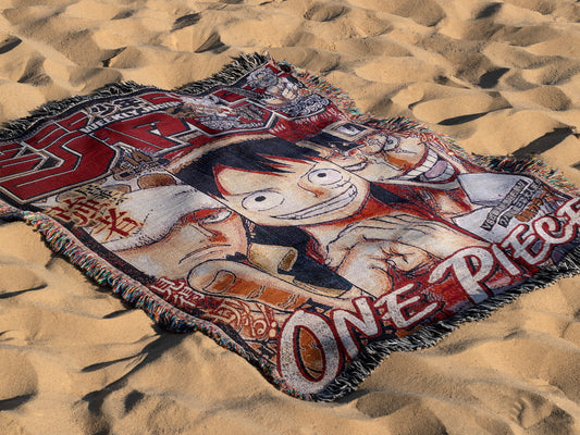Hand-Woven One Piece Tapestry – Luffy, Law & Kid Jump Cover
