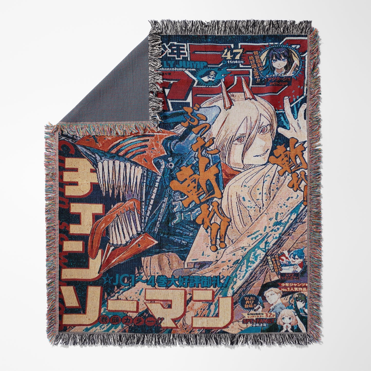 Chainsaw Man Weekly Jump Woven Throw Blanket | 50x60 Power & Chainsaw Devil Anime Blanket | Manga Room Decor (12)
