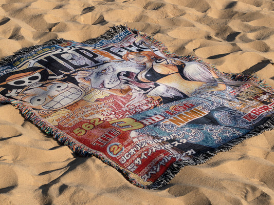 Hand-Woven One Piece Tapestry – Luffy & Nami Manga Cover Edition