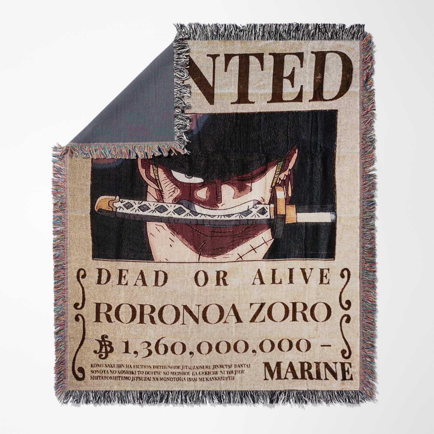 Roronoa Zoro Wanted Poster Woven Throw Blanket | 50x60 One Piece Anime Blanket | Pirate Hunter Manga Decor (6)