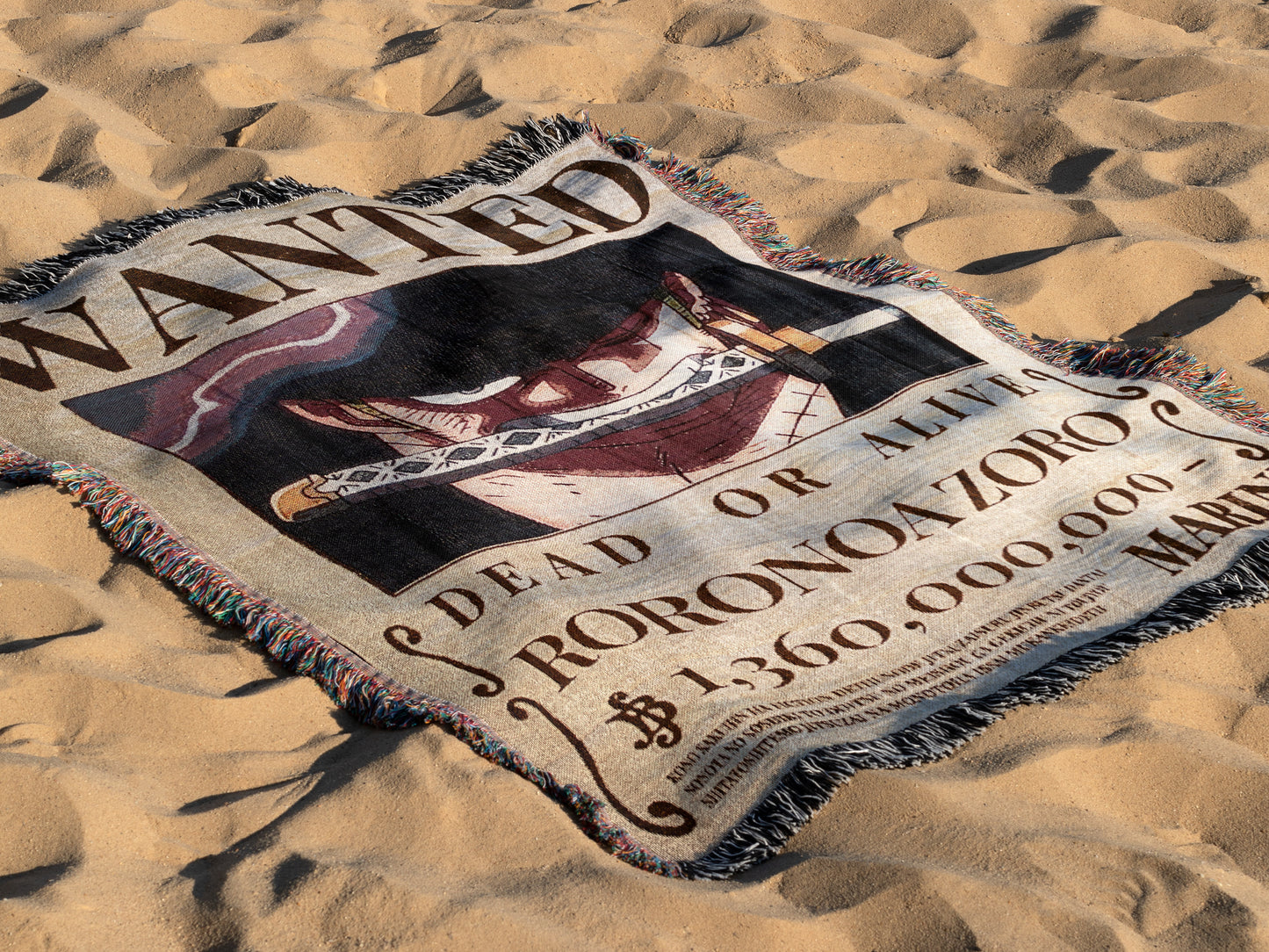 Roronoa Zoro Wanted Poster Woven Throw Blanket | 50x60 One Piece Anime Blanket | Pirate Hunter Manga Decor (6)