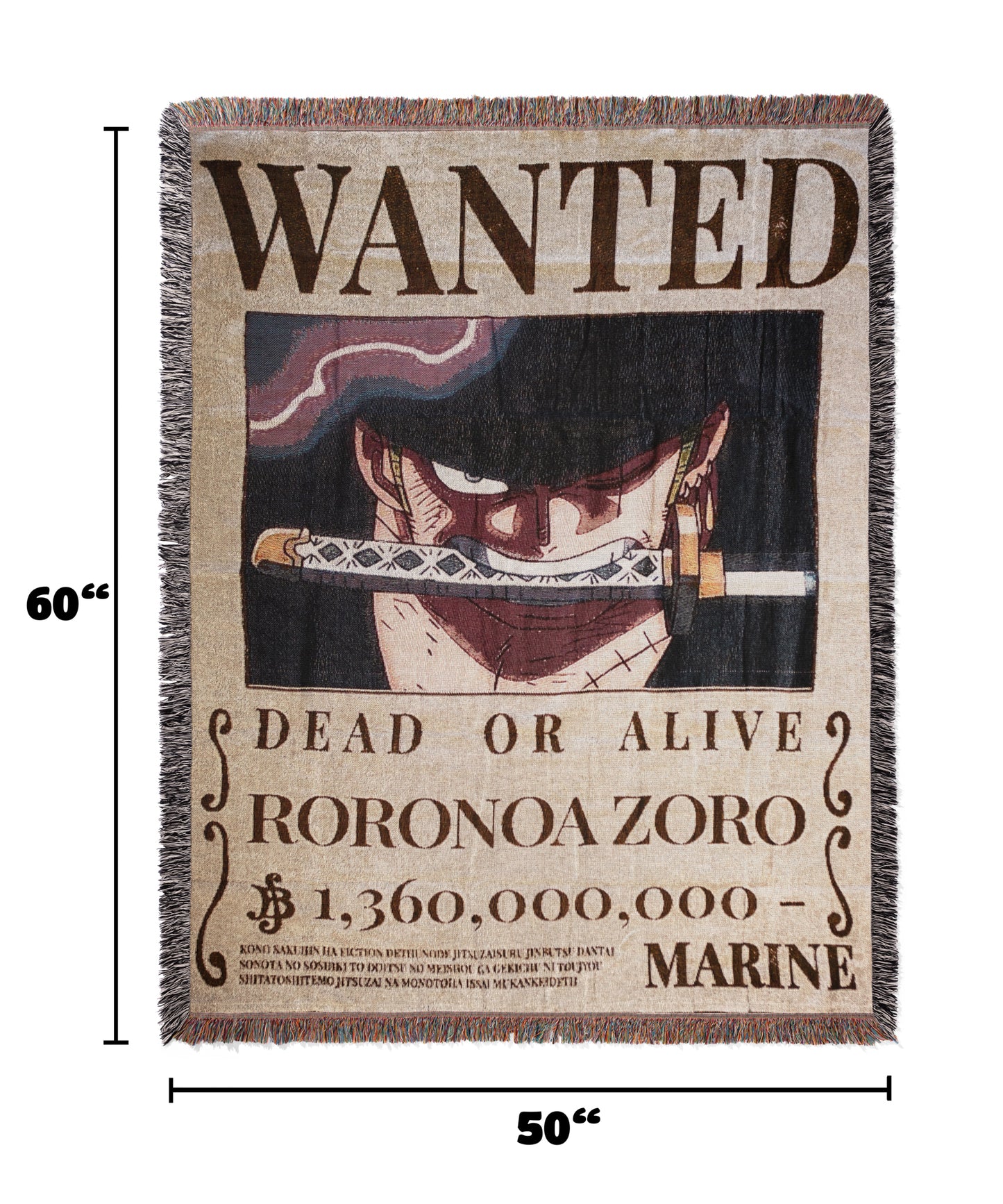 Roronoa Zoro Wanted Poster Woven Throw Blanket | 50x60 One Piece Anime Blanket | Pirate Hunter Manga Decor (6)