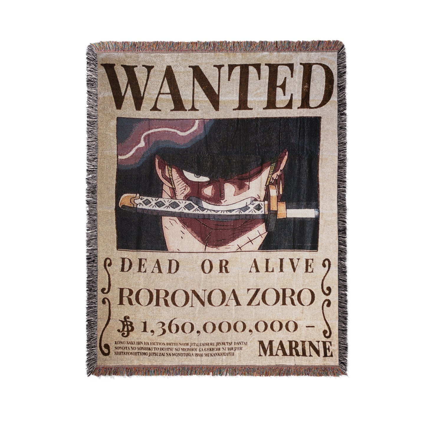 Roronoa Zoro Wanted Poster Woven Throw Blanket | 50x60 One Piece Anime Blanket | Pirate Hunter Manga Decor (6)