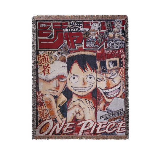 One Piece Luffy, Law & Kid Woven Throw Blanket | 50x60 Weekly Jump Anime Blanket | Pirate Alliance Manga Decor (10)