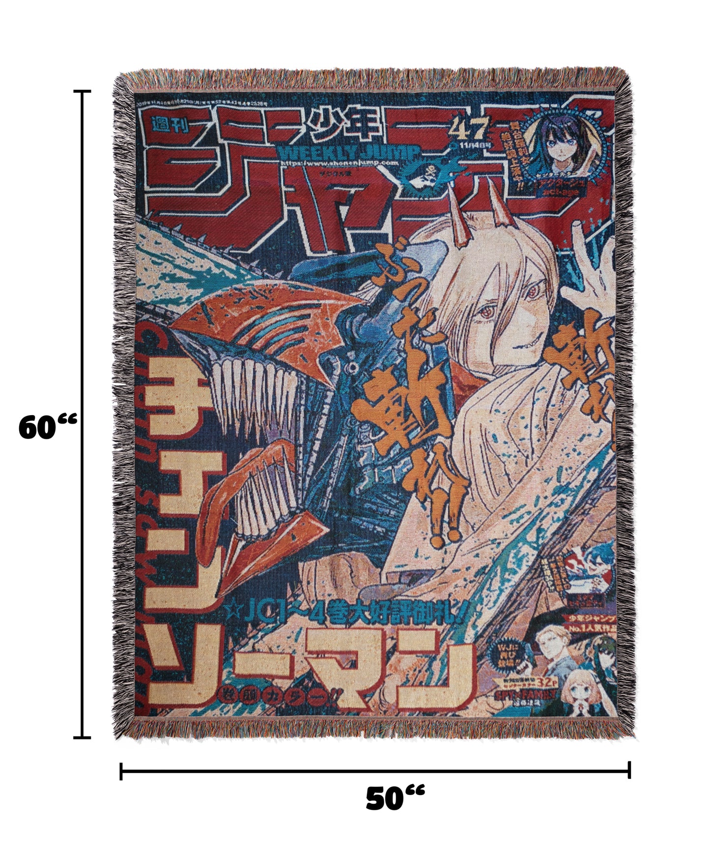 Chainsaw Man Weekly Jump Woven Throw Blanket | 50x60 Power & Chainsaw Devil Anime Blanket | Manga Room Decor (12)