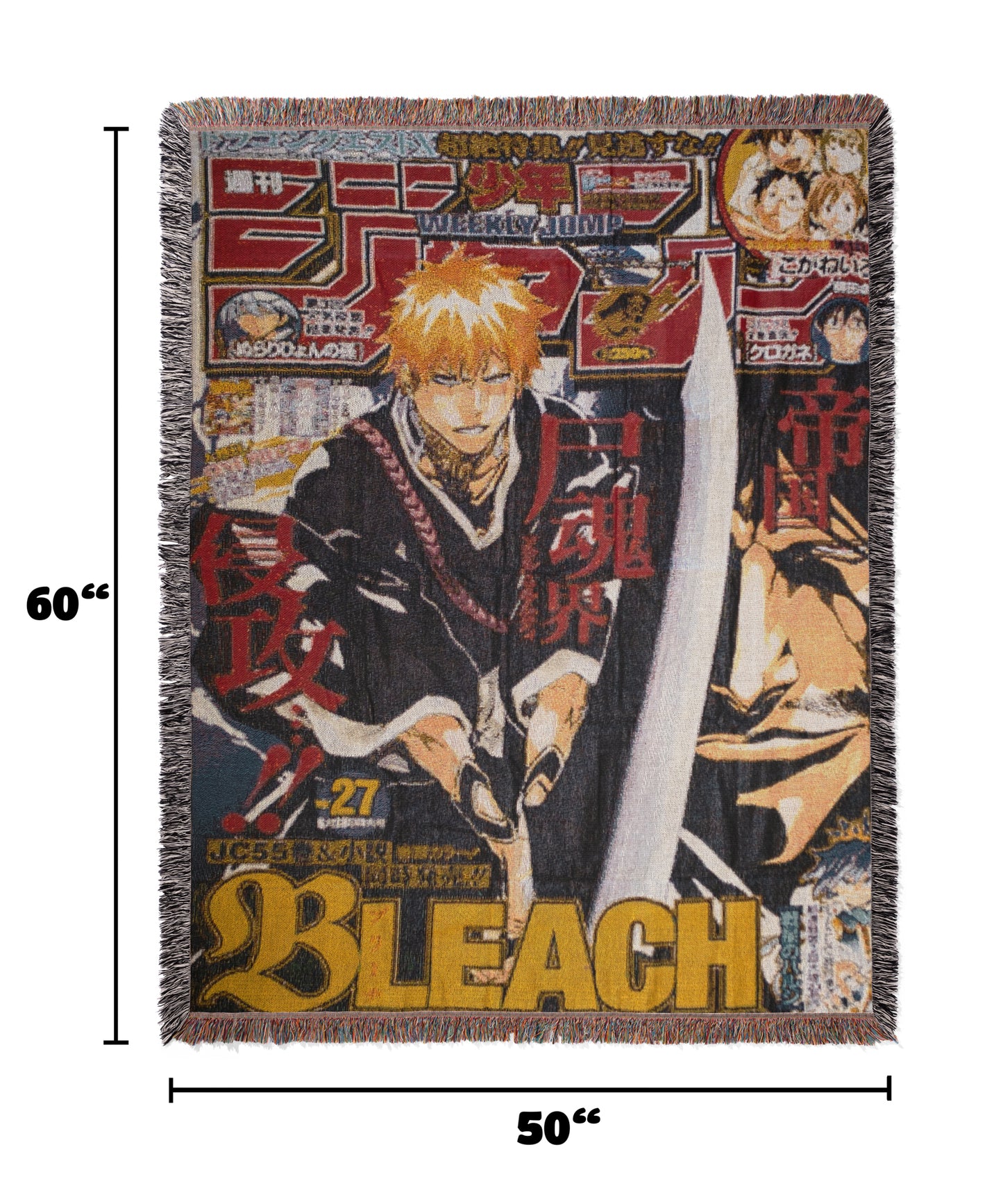 Bleach Ichigo Kurosaki Weekly Jump Woven Throw Blanket | 50x60 Anime Blanket | Manga Room Decor (17)